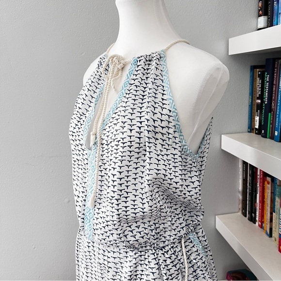 Roberta Roller Rabbit White Blue Block Print Halter Neck Cotton Dress Large - Picture 4 of 12